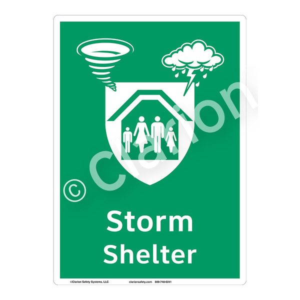 Clarion Safety Systems ANSI/ISO Compliant Storm Shelter Safety Signs Indoor Photoluminescent Plastic (W4) 12" X 18" F1299-W4SW3